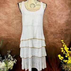 Socapri Ruffled Gold Edged Dress Made in Italy White/Gold Trim M